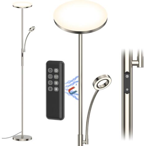 Amdelne LED Lampadaire 30W 5W Lampe lecture 175cm Avec Télécommande Commande tactile lampe pied pour Salon chambre bureau Argent (1/5)