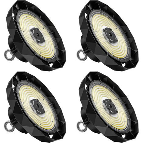 Amdelne-Lot de 4 Projecteurs LED industriel UFO 150W 25500LM 6000K–IP65,Ø32cm,lentille 120°,170LM/W,luminaire pour entrepôt, atelier, usine, hall industriel [Classe B]