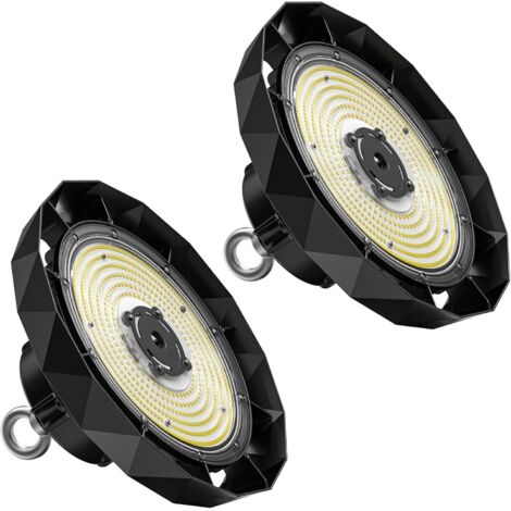 Amdelne-Lot de 2 Projecteurs LED industriel UFO 150W 25500LM 6000K–IP65,Ø32cm,lentille 120°,170LM/W,luminaire pour entrepôt, atelier, usine, hall industriel [Classe B]