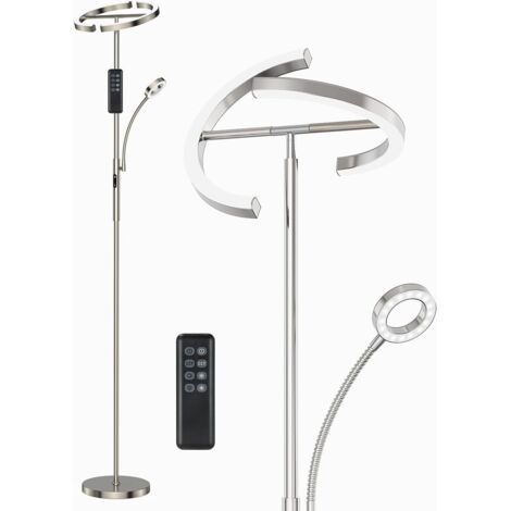 Antenlicht Lampadaire LED Silver 175cm 22W avec Lampe de lecture 7W,3000K-6000K,Métal,Commande Tactile,Télécommande,CRI95,Lampe à Pied pour Salon Chambre [Classe F]