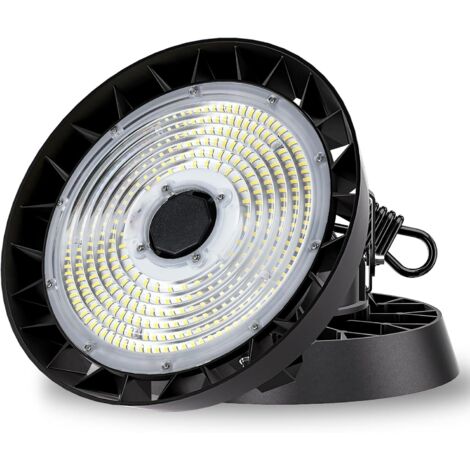 Modlicht Projecteur LED industriel UFO 300W 51000LM 5000K–IP65,Ø32.5cm,lentille 90°,170LM/W,luminaire pour entrepôt, atelier, usine, hall industriel [Classe B]