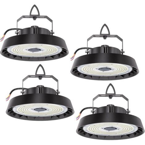 Modlicht-Lot de 4 Projecteurs LED industriel UFO 300W 51000LM 5000K–IP65,Ø32.5cm,lentille 90°,170LM/W,luminaire pour entrepôt, atelier, usine, hall industriel [Classe B]