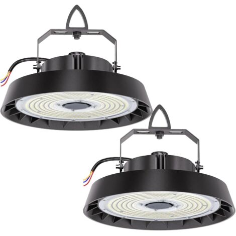 Modlicht-Lot de 2 Projecteurs LED industriel UFO 300W 51000LM 5000K–IP65,Ø32.5cm,lentille 90°,170LM/W,luminaire pour entrepôt, atelier, usine, hall industriel [Classe B]