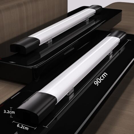 Modlicht-Lot de 4 Tube LED étanche Noir 90cm 30W 3350LM 5000K,PC,IP65,110LM/W,Éco 70%,ultra-fin Réglette LED pour Garage Atelier Buanderie [Classe E]