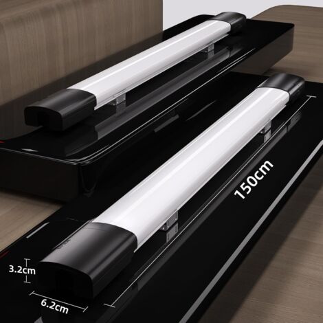 Modlicht-Lot de 2 Tube LED étanche Noir 150cm 45W 5000LM 5000K,PC,IP65,110LM/W,Éco 70%,ultra-fin Réglette LED pour Garage Atelier Buanderie [Classe E]