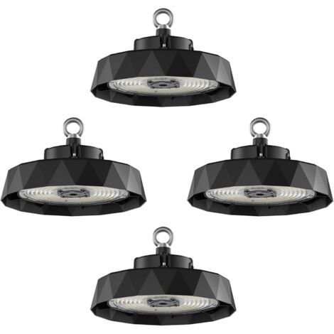 Amdelne Lot de 4-150W LED UFO Highbay Noir Ø32cm-25500LM,170LM/W,6000K,IP65,Lampe industrielle pour ateliers usines entrepôts [Classe B]