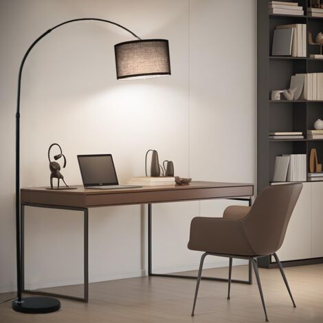 Antenlicht Lampadaire Arche 165-180cm avec Abat-jour en lin Noir Ø33cm,LED 9W(3000K, 860LM),E27,interrupteur au pied,Lampe sur pied pour Salon Chambre [Classe E]