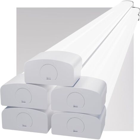 Modlicht-Lot de 5 Tubes LED étanche Blanc 150cm 45W 5000K–avec câble de connexion,PC,IP65,Éco 70%,ultra‑plat Réglette LED pour garage atelier cave [Classe E]