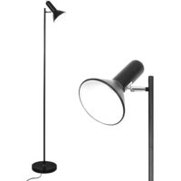 Amdelne Lampadaire LED 161cm Lampe lecture pivotante 350° métal Lampe pour canapé E27 max. 60W pour Salon bureau chambre sans ampoule Noir