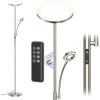 Amdelne LED Lampadaire 30W 5W Lampe lecture 175cm Avec Télécommande Commande tactile lampe pied pour Salon chambre bureau Argent