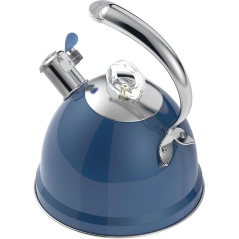 Wasserkessel Edelstahl 2,36 l Pfeifkessel für Induktion und Gasherd– Blau