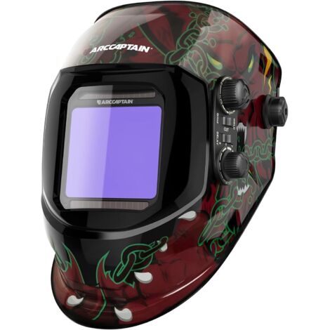 ARCCAPTAIN Casque de soudage écran large 3,94"x3,66", coloration automatique, alimenté par solaire, 4 capteurs d'arc, teinte 4 - 13, compatible ARC TIG MIG(Conception de loup)