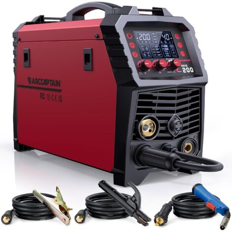 ARCCAPTAIN Poste à Souder MIG/MAG 200A 230V ,6-en-1 Synergique (MIG/MAG, MMA, Lift TIG, Spot, FLUX, Pistolet Dévidoir) - Onduleur IGBT