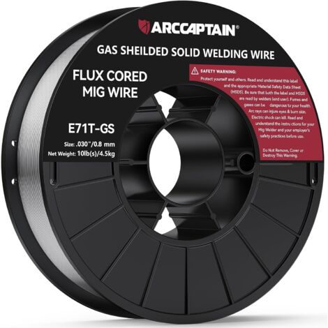 ARCCAPTAIN Fils de soudage MIG Arccaptian Ø0,8 mm 4,5 kg E71T - GS pour machine à souder sans gaz, flux TÜV testé, rouleau D200 avec mandrin 20 mm (1/4)