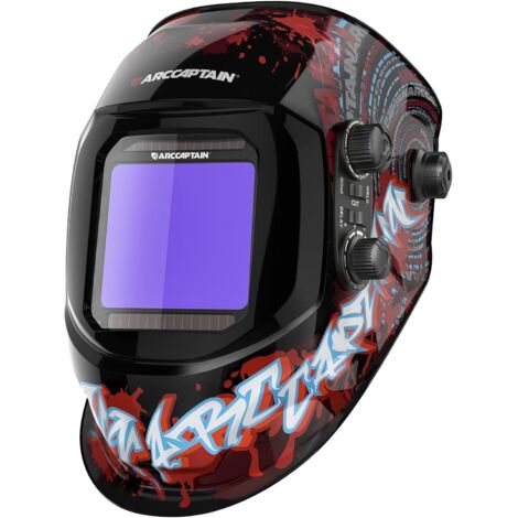 ARCCAPTAIN Casque de soudage écran large 3,94"x3,66", Coloration automatique solaire, 4 capteurs d'arc, Teinte 4 - 13, Compatible ARC TIG MIG, Design sanglant