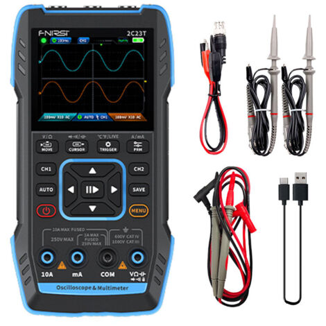 Oscilloscope numérique portatif 3 en 1, double canal 10MHz2, 50MS/s, fonctions oscilloscope, multimeter et générateur de signal