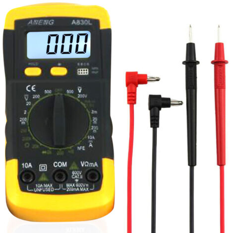 Multimètre numérique portable A830L, avec rétroéclairage, affichage LCD, mesure de courant et tension, tester de poignée compact, précis pour les mesu
