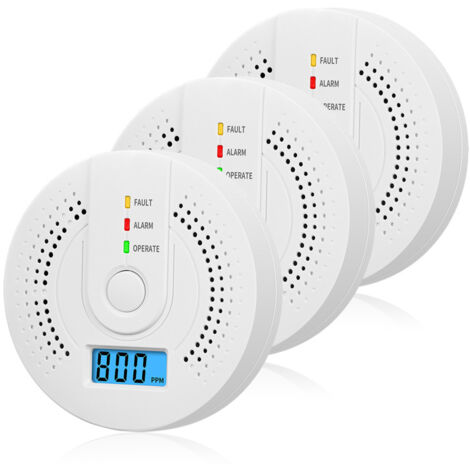 Lot de 3 détecteurs de monoxyde de carbone à piles avec écran LCD (piles non incluses) pour la maison, la cuisine, le restaurant, l'hôtel ou le bureau.,Détecteur monoxyde de carbone (1/5)