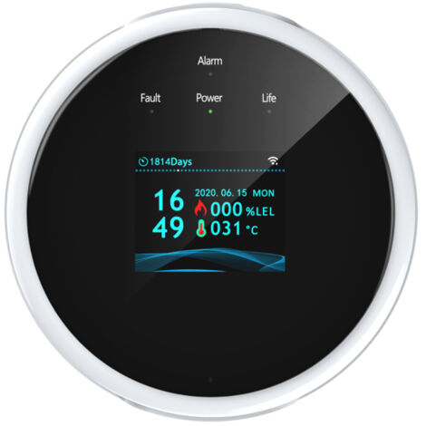 Détecteur de fuites de gaz et alarme incendie Wi-Fi avec écran LCD mural, contrôle par application, testeur intelligent de gaz naturel/GPL, avertisseu