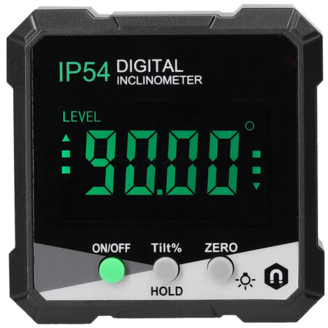 Inclinomètre numérique portable IP54 490°, rétroéclairage LCD, rapporteur d'angle, aimantation simple face, mesure absolue/relative, maintien données (1/5)