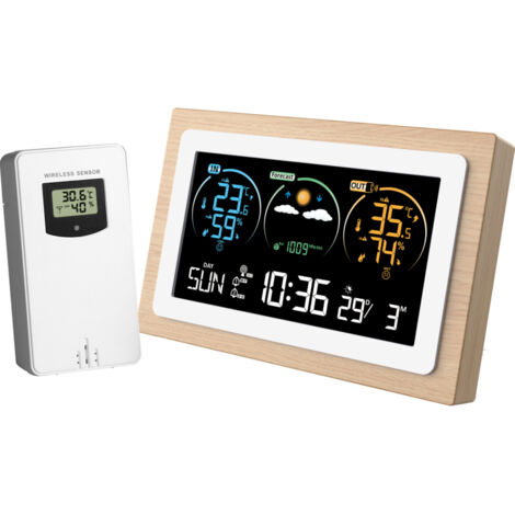 Station météo intelligente FJ3399C avec horloge, compteur de température et d'humidité intérieur et extérieur, horloge météo multifonctionnelle VA (1/5)