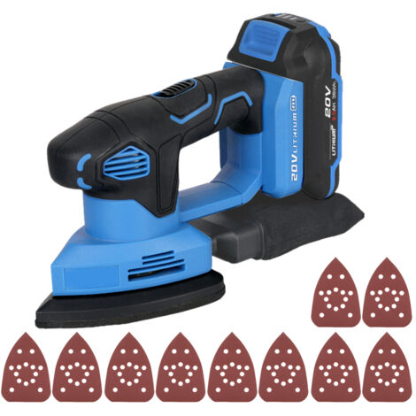 Kit de ponceuse orbitale aléatoire sans fil 20 V avec 10 feuilles de papier abrasif, batterie lithium 2,0 Ah et chargeur, pour le travail du bois. (1/5)