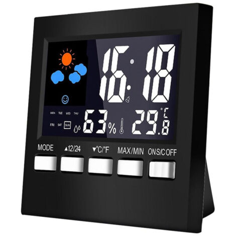 Station météo numérique LCD, thermomètre et hygromètre, température et humidité, fonction snooze, réveil, date, prévisions météo, rétroéclairage