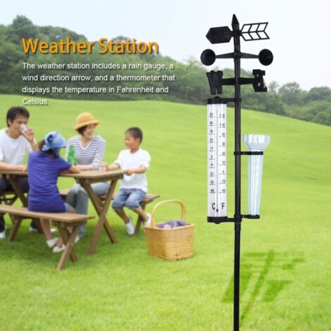 Station météo 3 en 1 pour jardin extérieur : thermomètre, pluviomètre et anémomètre,station meteo