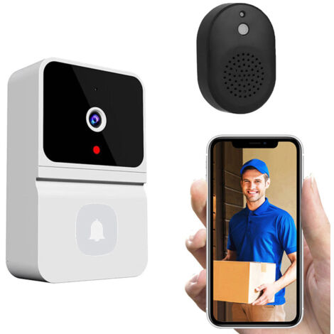 Sonnette vidéo sans fil intelligente avec vision nocturne 450p, audio bidirectionnel, stockage cloud et alimentation par batterie