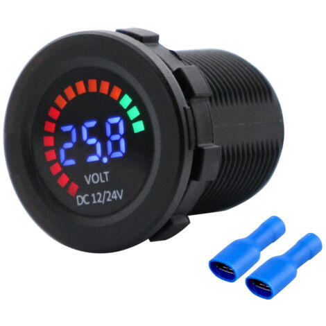 Voltmètre numérique CC 12/24 V à affichage couleur LED avec alarme sonore de basse pression, étanche, pour voiture, moto, camion, bateau ou marine. (1/5)