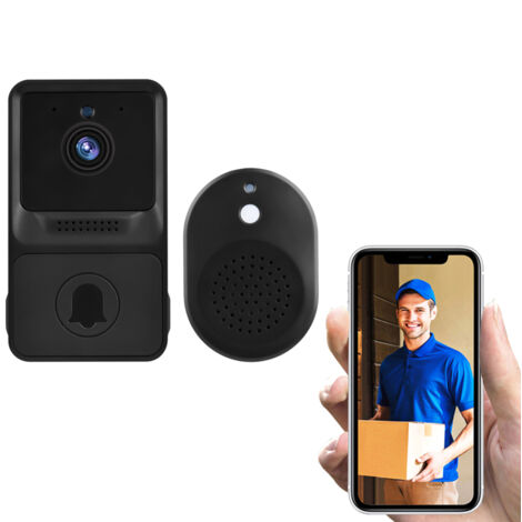 Sonnette vidéo de sécurité intelligente haute résolution 1080p avec vision nocturne infrarouge, audio bidirectionnel et surveillance en temps réel (1/5)