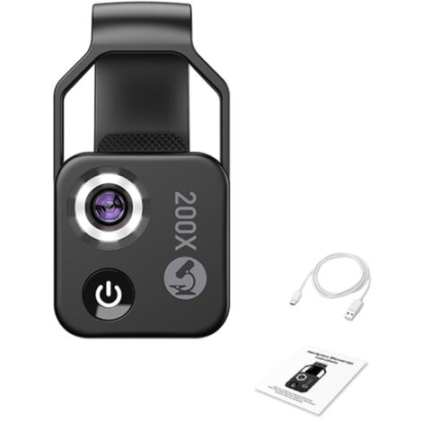 Microscope portable 200X universel pour téléphone portable avec 6 LED, 2 niveaux de luminosité réglables, sans application requise (1/5)