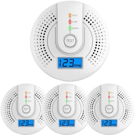 4 détecteurs de monoxyde de carbone, modèle domestique à piles pour intérieur, détecteur de CO pour gaz bitumineux à structure alvéolaire (piles non incluses),Détecteur monoxyde de carbone (1/5)