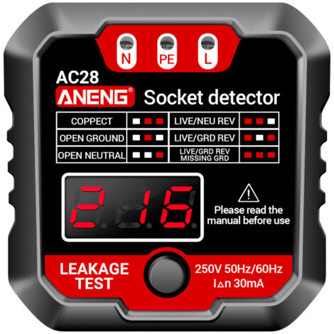 Détecteur de prise de courant électrique, outil de vérification avec écran LCD pour tension, compatible avec les installations électriques murales 250