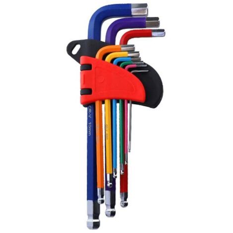 Jeu de clés Allen à tête sphérique, 9 tailles différentes, clés universelles multicolores, clé en L, acier au chrome-vanadium, kit de clés hexagonales métriques (1/5)