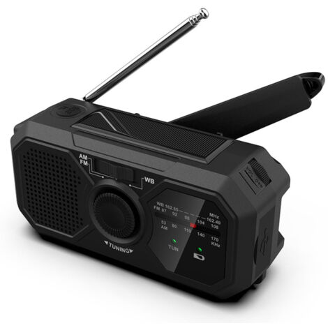 Radio d'urgence AM/FM/WB/NOAA, batterie externe solaire à manivelle, lampe de lecture, torche, alarme SOS, 3 types d'alimentation