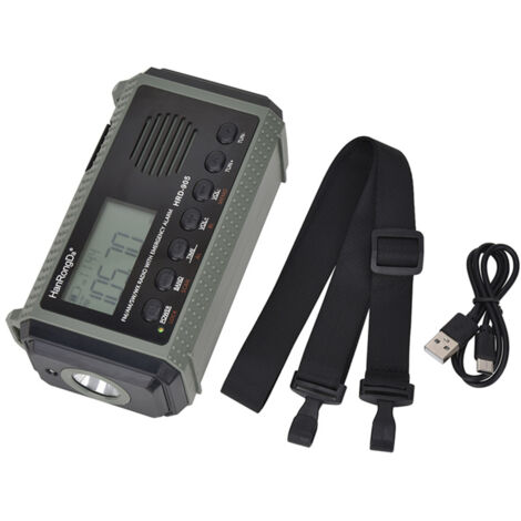 Radio multibande HanRongDa HRD-905 AM/FM/SW/WB, radio d'urgence extérieure avec alarme SOS, lampe torche, lampe de lecture, alimentation solaire, manivelle et chargeur USB-C (1/5)