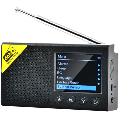 Radio numérique DAB et FM avec Bluetooth, radio numérique portable rechargeable sans fil DAB+FM avec système audio stéréo, écran LCD, multilingue