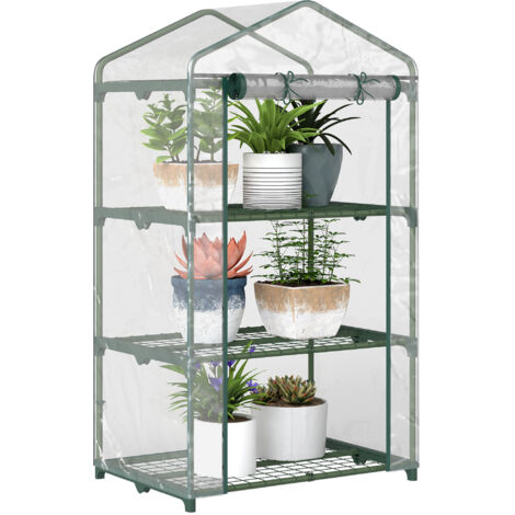 Mini serre portable à 3 niveaux avec porte enroulable et étagères grillagées, 69 cm (L) x 49 cm (l) x 125 cm (H), transparente (1/5)