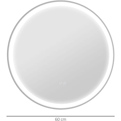 Miroir de salle de bain rond sans cadre, éclairage LED 3 températures couleur intensité variable