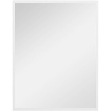 Miroir mural rectangulaire, 90 x 70 cm, cadre en bois blanc, idéal pour la salle de bain, le salon ou la chambre. (1/5)