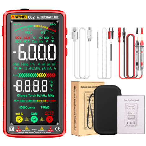 Multimètre numérique 6000 Counts, grand écran LCD, anti-brûle, rechargeable, détection NCV, lampe torche pour mesure de tension, courant, résistance e (1/5)