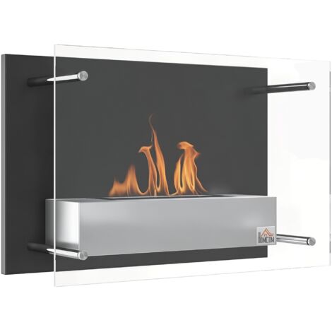 Cheminée ethanol murale encastrable, brûleur 1.5L, autonomie 3h, inox 60x22x40cm (1/5)