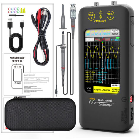 Oscilloscope numérique portable à deux canaux, 50MHz avec écran LCD tactile, compatible pour réparation automobile, laboratoire et électronique (1/5)