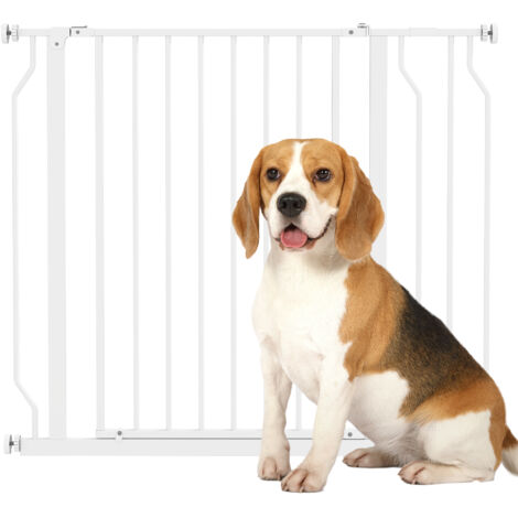 Barrière de sécurité large pour chien, avec système de pression sur la porte, pour portes, couloirs et escaliers - Blanche (1/5)