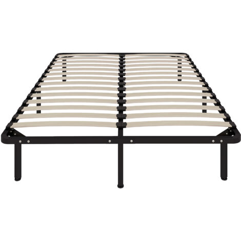 Cadre de lit 140 x 190 cm, lit double en bois massif avec sommier à lattes et pieds, rangement en dessous, noir (1/5)