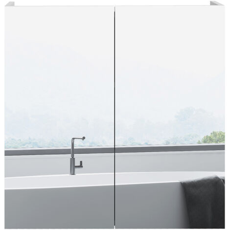 Armoire de toilette murale avec miroir et étagère réglable, 60 cm (L) x 15 cm (P) x 60 cm (H), blanc brillant