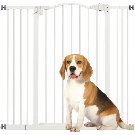 Barrière de sécurité pour chien à pression, sans perçage, fermeture automatique, pour portes et couloirs, réglable de 74 à 100 cm, hauteur 94 cm, blanche