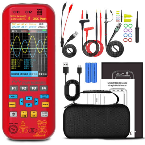 Oscilloscope portable multimeter numérique 4-en-1, double canal 50MHz2, 250MS/s, générateur de signaux fonctionnel, mesure graphique