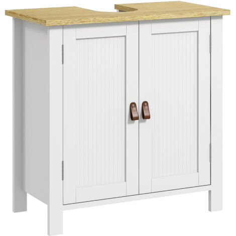Meuble sous-évier blanc pour lavabo sans colonne. Design pratique, idéal pour ranger produits d'hygiène, meuble de salle de bain